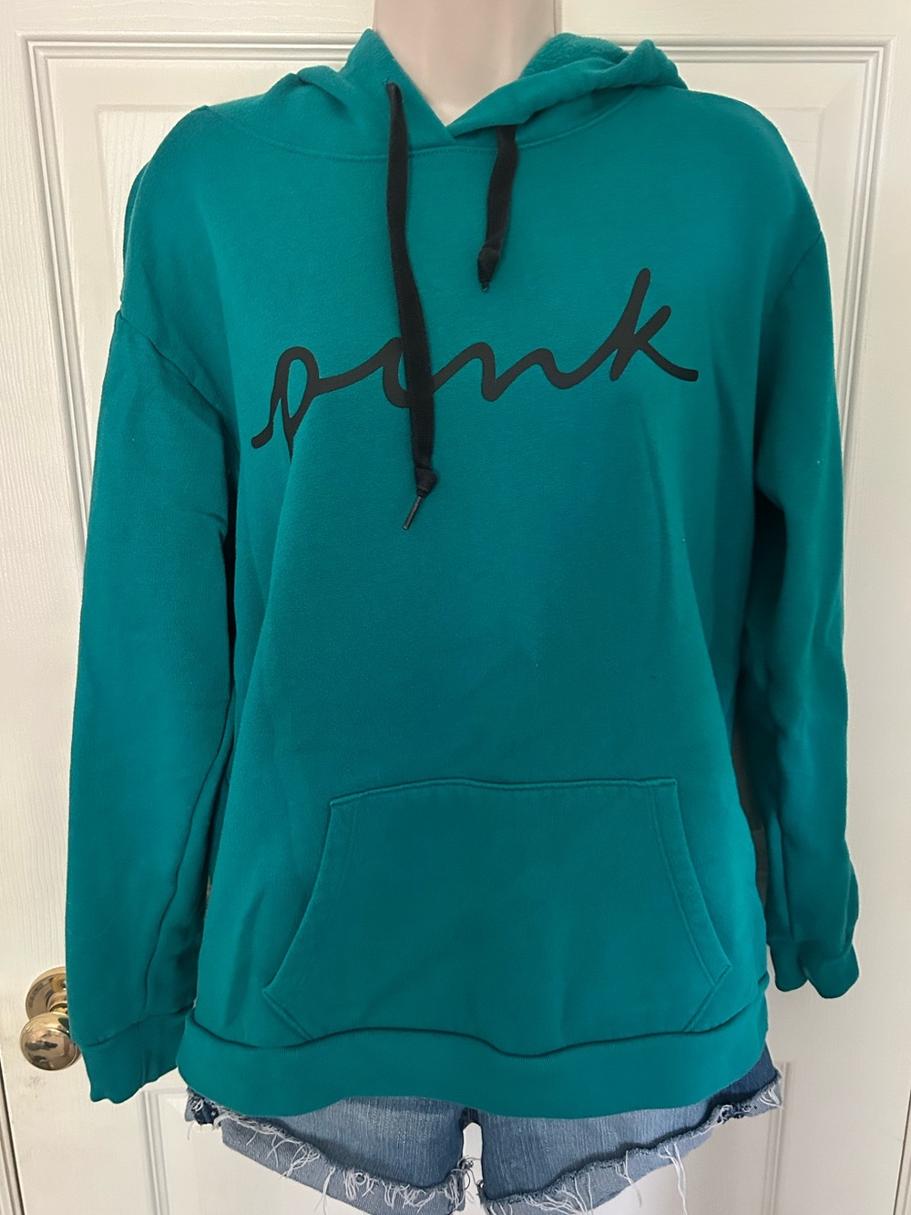 Women’s, PINK Victoria's Secret, Teal Hoodie with Black Script, Medium